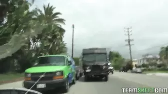 Aubrey Sky Parks Her Car And Gives Him Head!