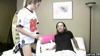 Claire Heart In Just Stockings Stroking His Cock!