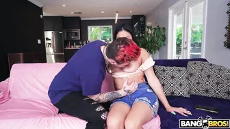 Serena Santos Shows Up Her Huge Tits And Then Sucks On Logan Xander Cock!