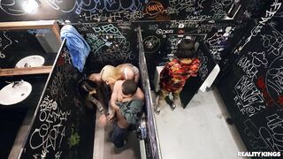 Valerica Steele And Blake Blossom Are Fucking Johnny The Kid In A Rest Room!