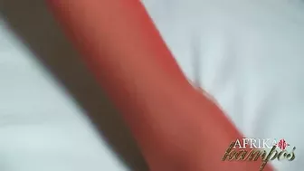 Afrika Kampos In Just Her Red Stockings Jerking Off!