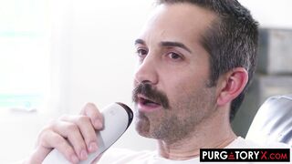 Scarlett Alexis Gets Between His Knees And Sucks On His Cock!