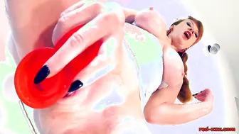 Red XXX In The Bathtub Fucking Herself With A Dildo!