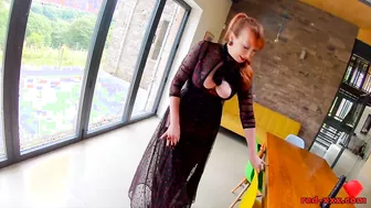 Red XXX Filling Her Pussy With A Big Black Dildo!