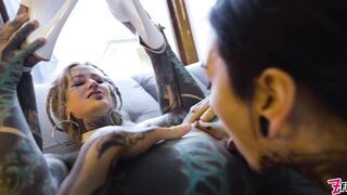 Anuskatzz Has Another Babe Covered In Tattoos Working Her Sex Holes With A Strap On!