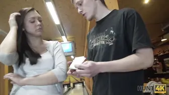 Euro Babe At A Bowling Alley Cheating On Her Man For Cash!