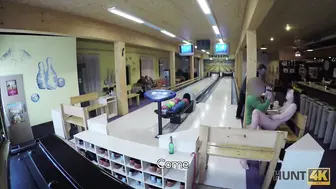 Euro Babe At A Bowling Alley Cheating On Her Man For Cash!