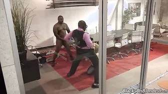 Nina Hartley Fucking Two Big Black Cocks In A Conference Room!